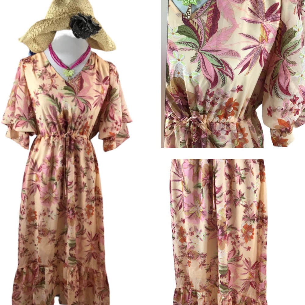 Go Fish pink floral hi/low dress S NWT